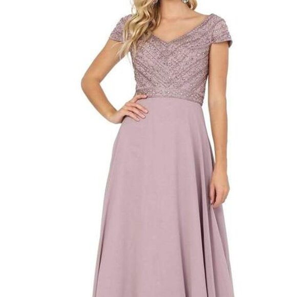 NWT Dancing Queen 4015 Beaded /Chiffon Mother of the Bride Dress Mauve Size L - Picture 1 of 7